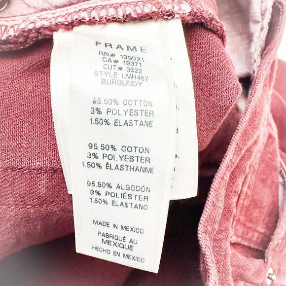 Frame L'Homme Slim Burgundy Denim Straight Leg Jeans Size 31 - Picture 7 of 8